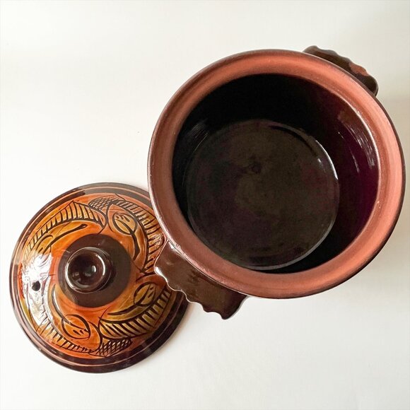 Vintage Terracotta Clay Casserole Pot with Lid Large Rustic Ceramic Cooker - Picture 2 of 6